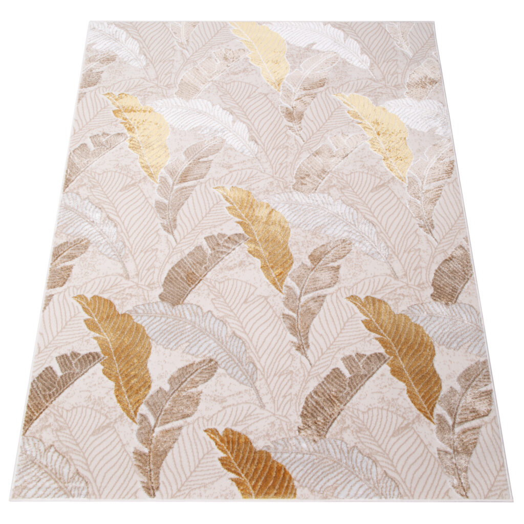 Vloerkleed Crystal Gold Bruin Beige Bladeren 3D Effect