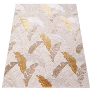 Vloerkleed Crystal Gold Bruin Beige Bladeren 3D Effect