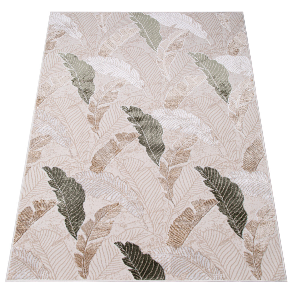 Vloerkleed Crystal Groen Bruin Beige Bladeren 3D Effect