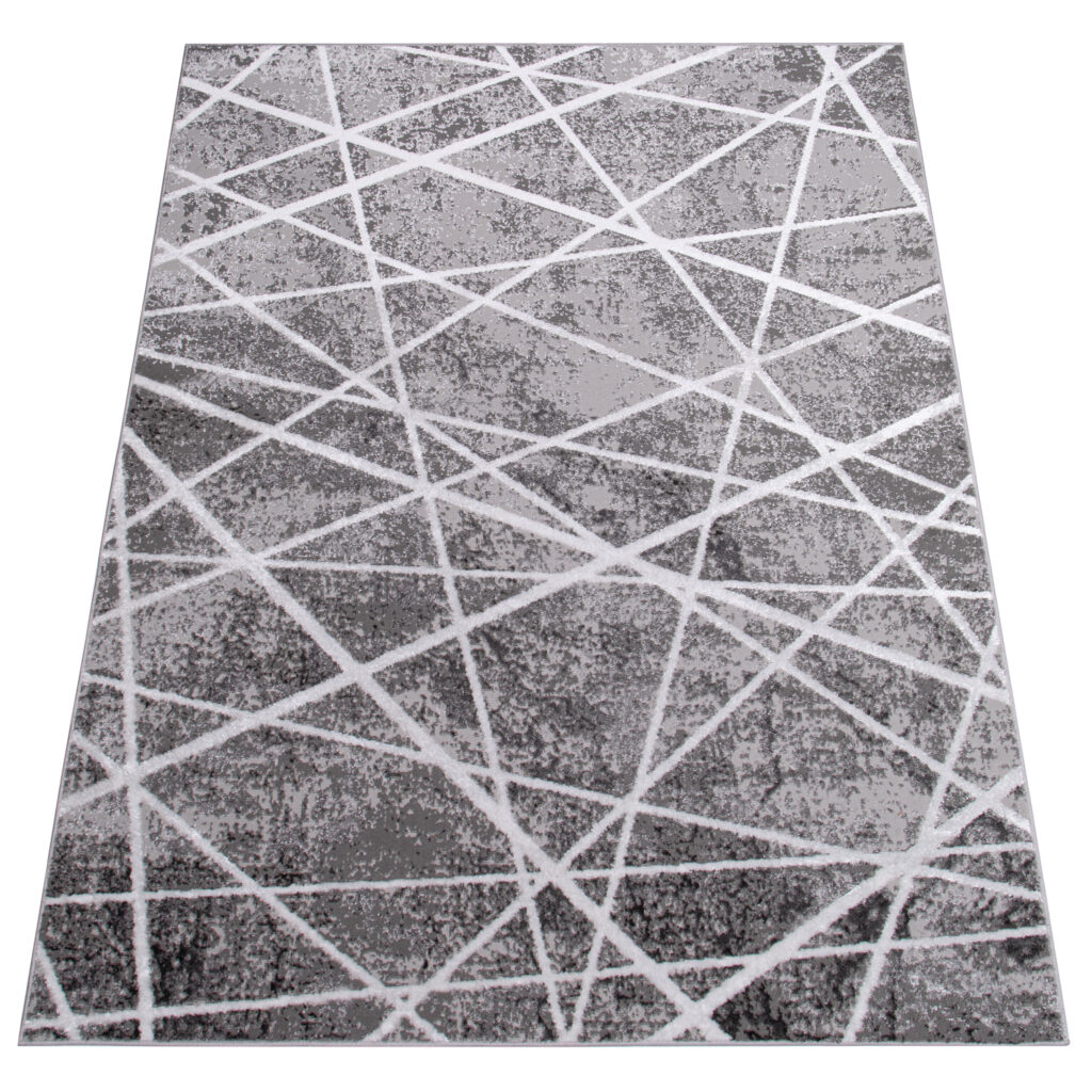 Vloerkleed Crystal Grijs Wit Geometrische lijnen 3D Effect