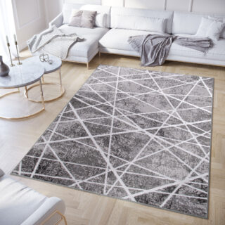 Vloerkleed Crystal Grijs Wit Geometrische lijnen 3D Effect