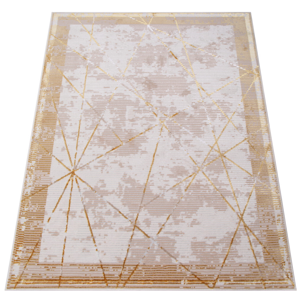 Vloerkleed Crystal Gold Beige Frame Geometrisch 3D Effect