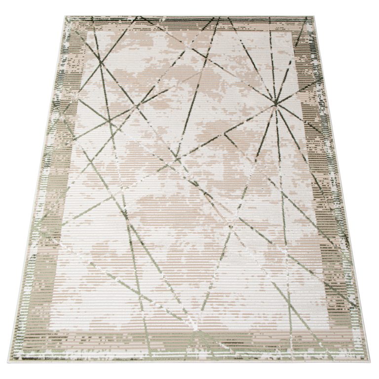 Vloerkleed Crystal Groen Beige Frame Geometrisch 3D Effect