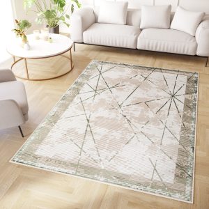 Vloerkleed Crystal Groen Beige Frame Geometrisch 3D Effect