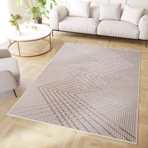 Vloerkleed Crystal Beige Bruin Zigzag Geometrisch 3D Effect