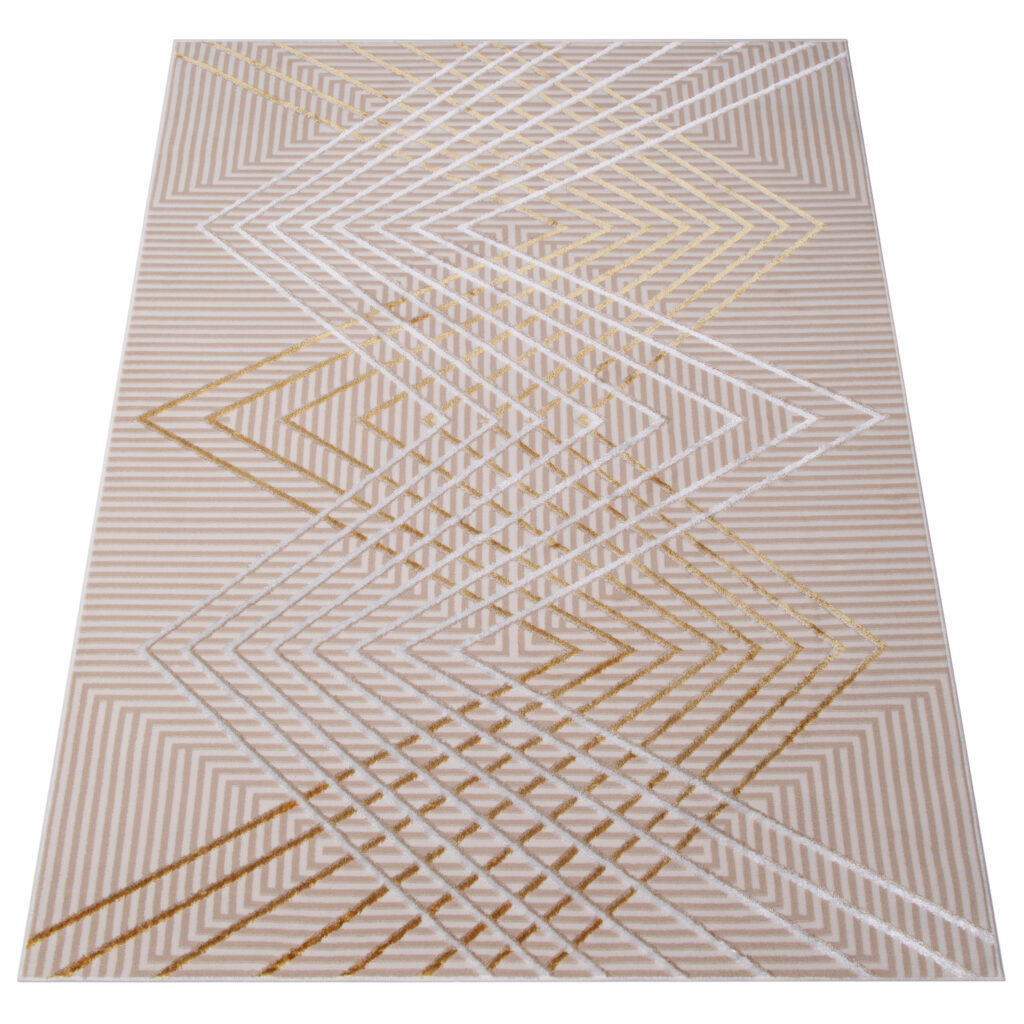 Vloerkleed Crystal Gold Beige ZigZag Geometrisch 3D Effect