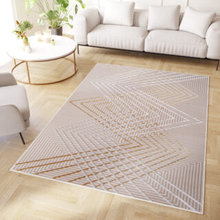 Vloerkleed Crystal Gold Beige ZigZag Geometrisch 3D Effect
