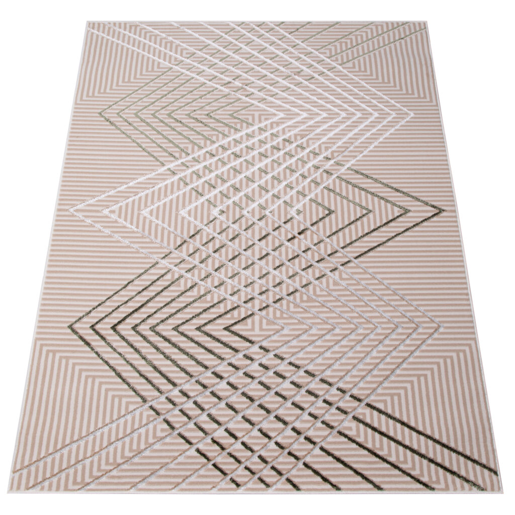 Vloerkleed Crystal Groen Beige ZigZag Geometrisch 3D Effect