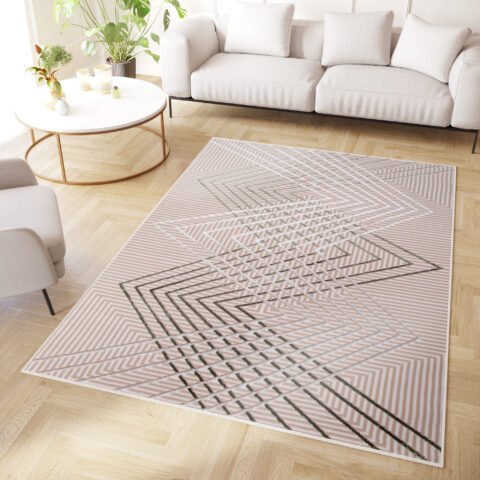 Vloerkleed Crystal Groen Beige ZigZag Geometrisch 3D Effect