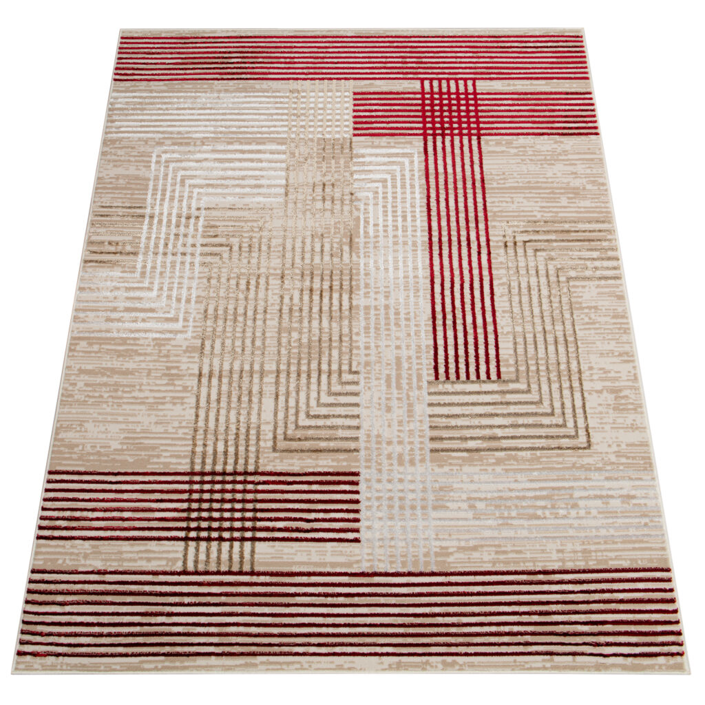 Vloerkleed Crystal Red Beige Cream Strepen 3D Effect