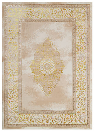 Vloerkleed Ares Goudkleur Beige Rozet Vintage