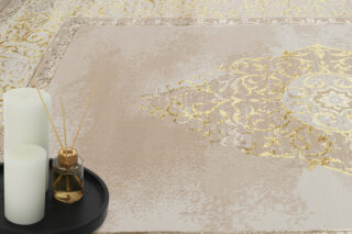 Vloerkleed Ares Goudkleur Beige Rozet Vintage