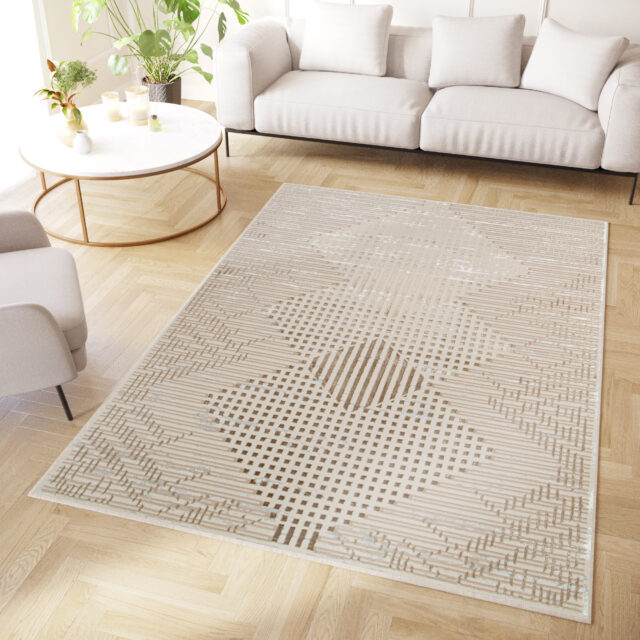 Vloerkleed Crystal Bruin Beige Vintage Ruiten 3D Effect