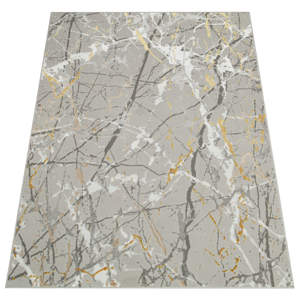 Vloerkleed Crystal Grijs Gold Abstract Marmer 3D Effect