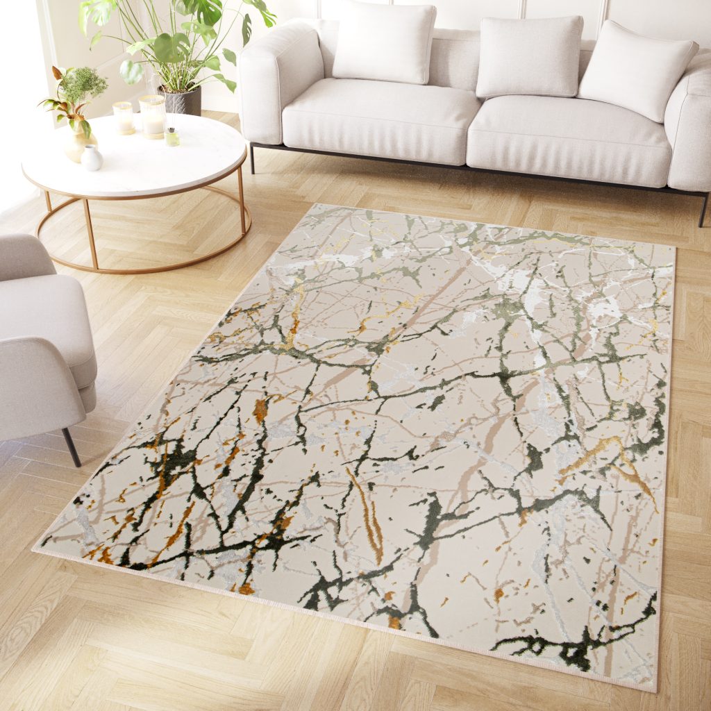 Teppich-Traum Modern-Teppich abstraktes Wellen Rauten Design marmoriert grün grau 60x110 cm ab