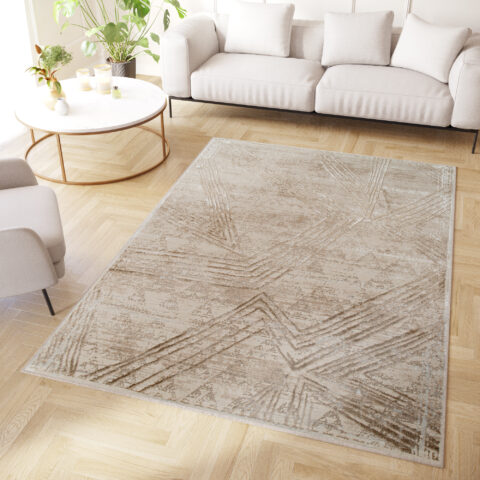 Vloerkleed Crystal Cream Bruin Gevlekte Lijnen 3D Effect