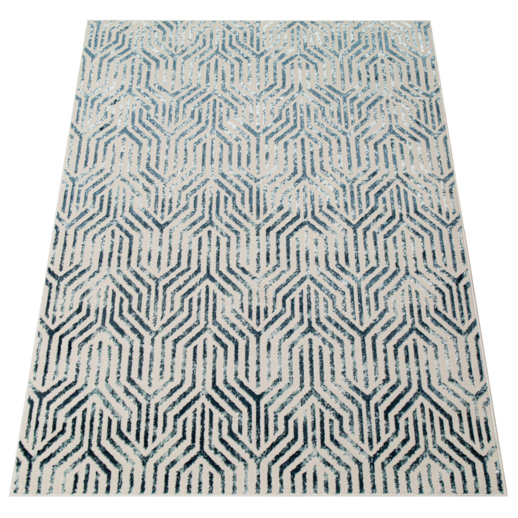 Vloerkleed Crystal Blauw Wit Lijnen 3D Effect