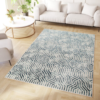 Vloerkleed Crystal Blauw Wit Lijnen 3D Effect