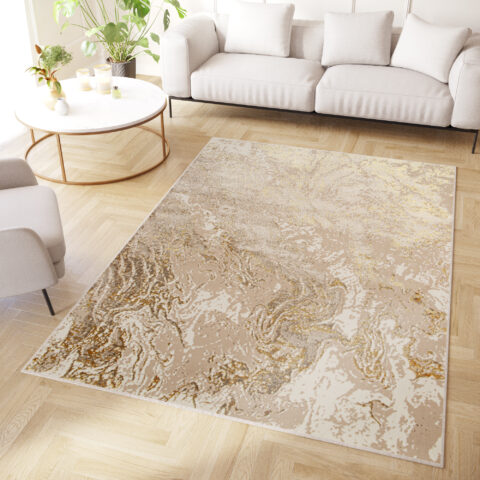 Vloerkleed Crystal Beige Goud Crème Marmer 3D Effect