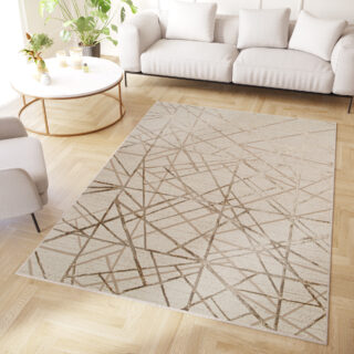Vloerkleed Crystal Beige Bruin Abstracte Lijnen 3D Effect