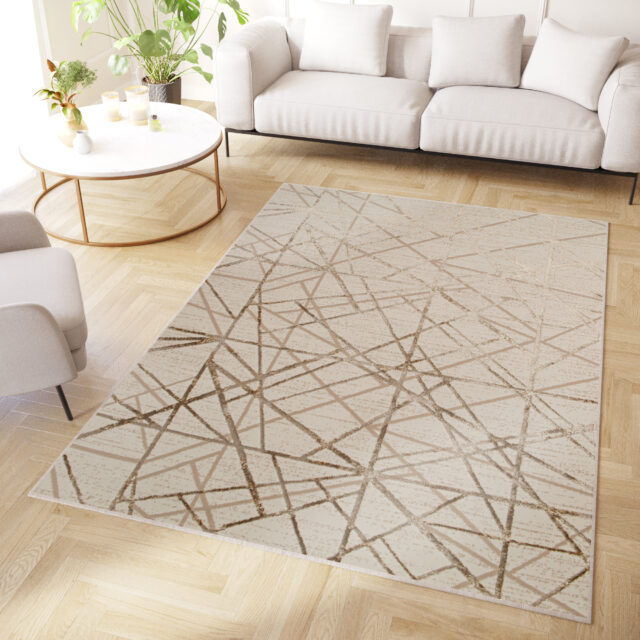 Vloerkleed Crystal Beige Bruin Abstracte Lijnen 3D Effect