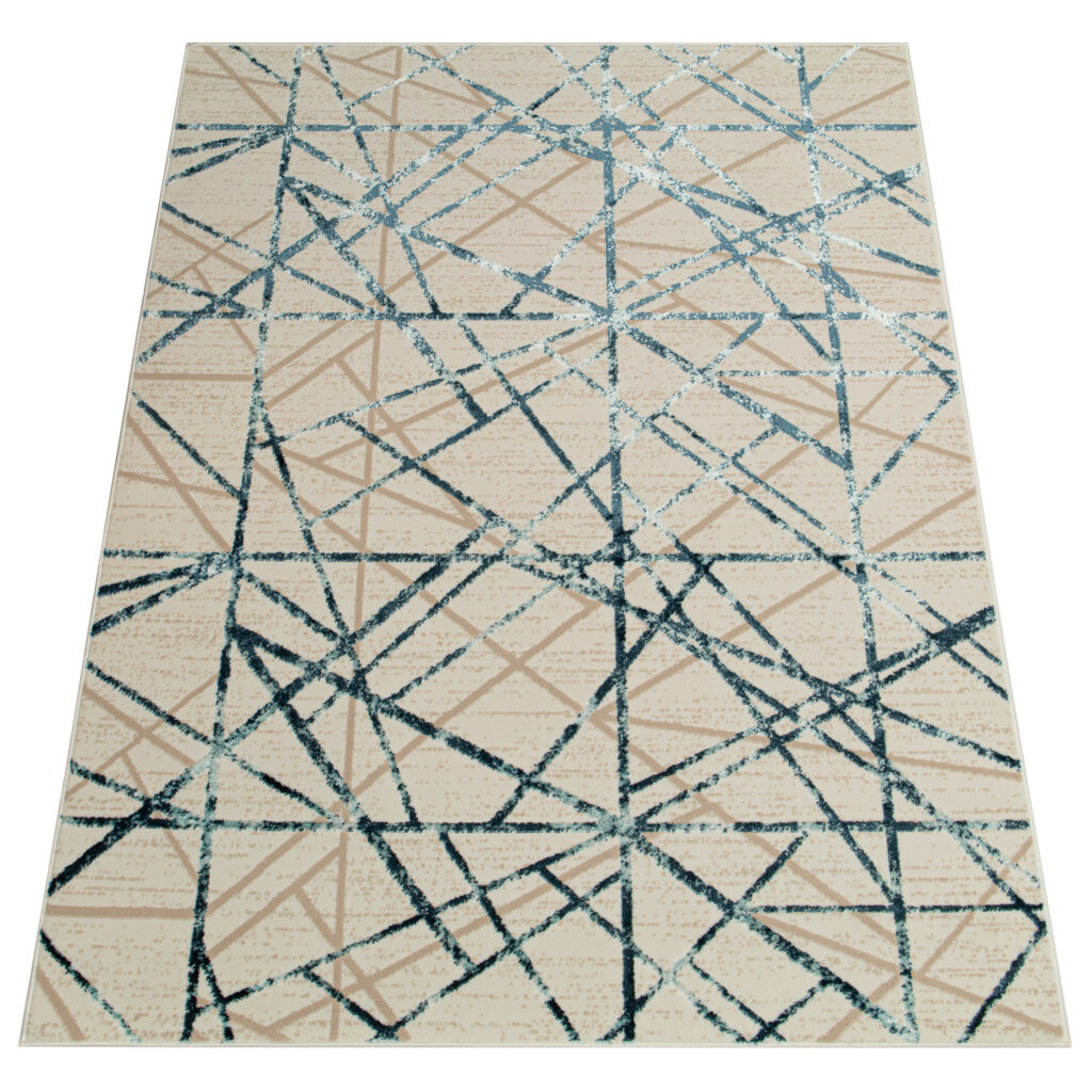Vloerkleed Crystal Blue Beige Abstracte Lijnen 3D Effect