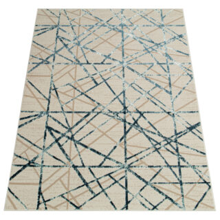 Vloerkleed Crystal Blue Beige Abstracte Lijnen 3D Effect