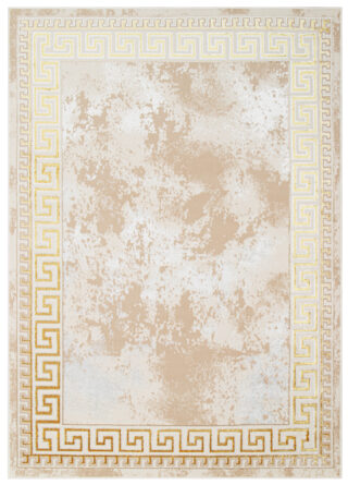 Vloerkleed Ares Goudkleur Beige Frame Abtract