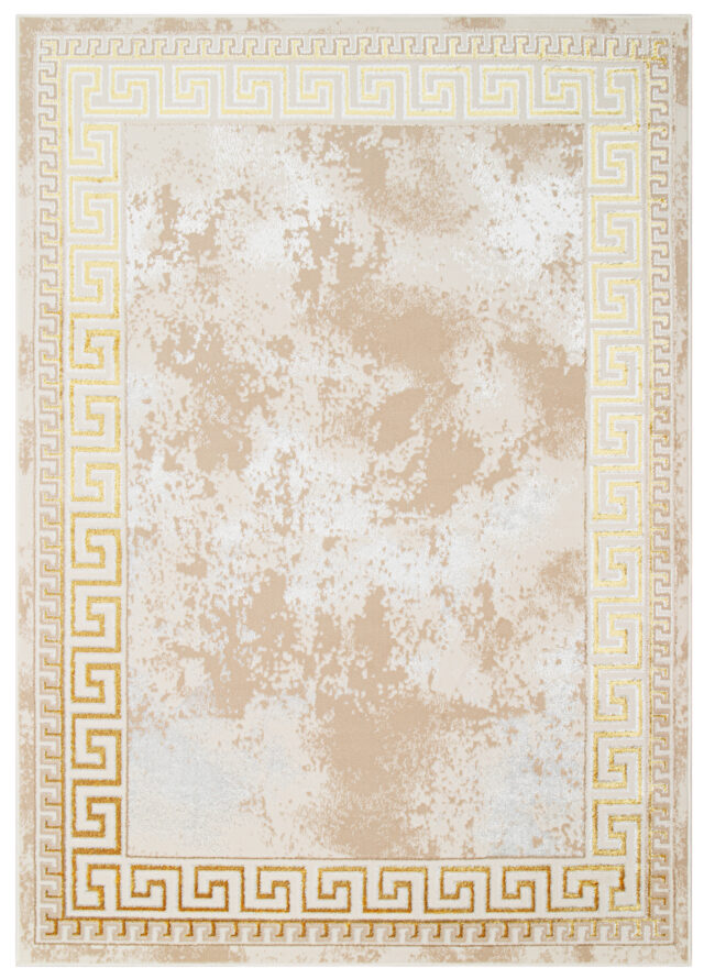 Vloerkleed Ares Goudkleur Beige Frame Abtract
