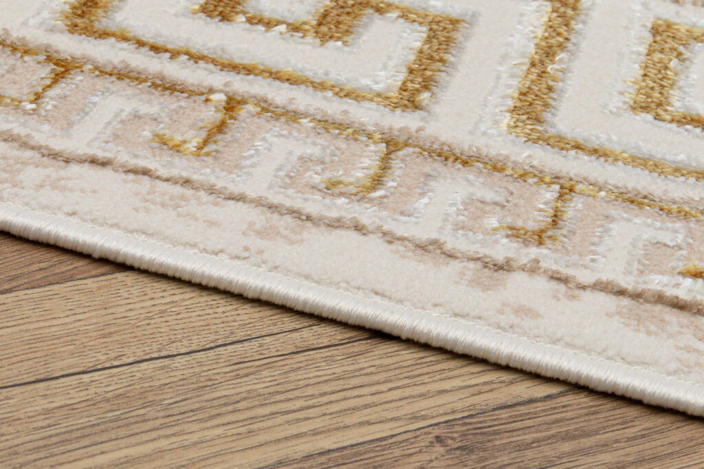 Vloerkleed Ares Goudkleur Beige Frame Abtract