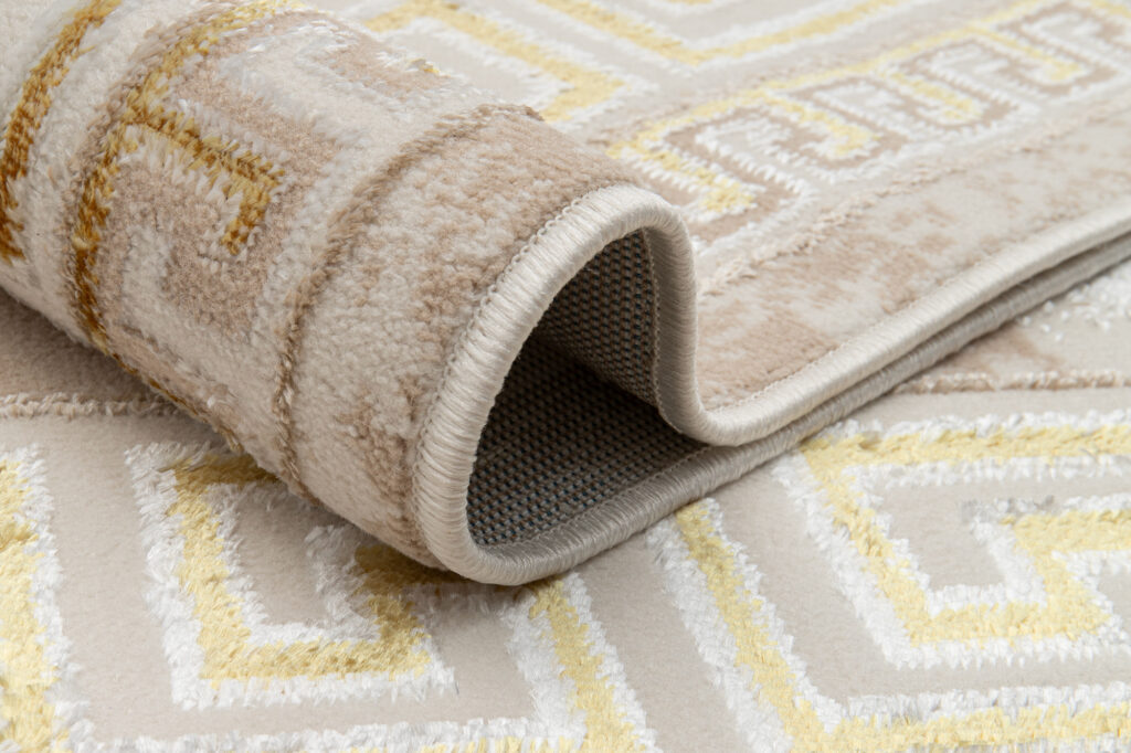 Vloerkleed Ares Goudkleur Beige Frame Abtract