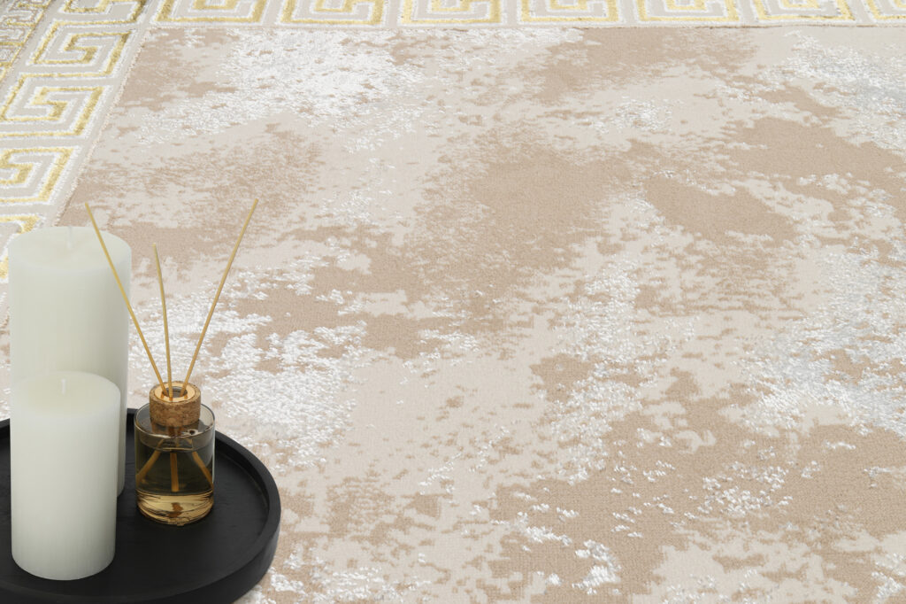 Vloerkleed Ares Goudkleur Beige Frame Abtract