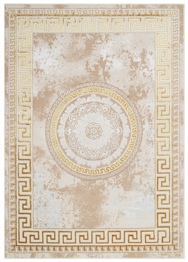 Vloerkleed Ares Goudkleur Beige Ornamenten Medaillon