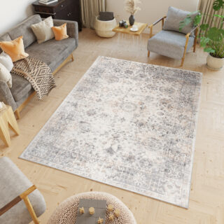 Vloerkleed Valley Grijs Beige Ornamenten Frame
