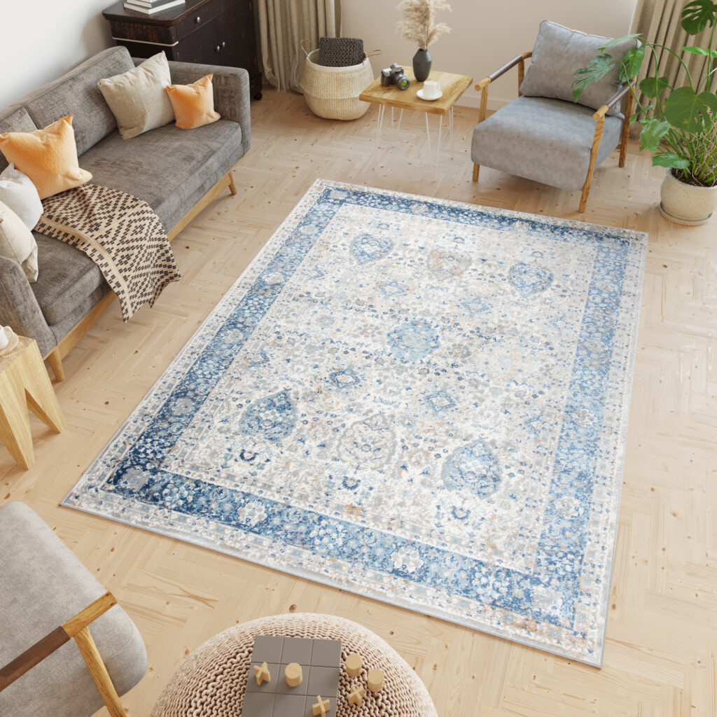 Vloerkleed Valley Grijs Blauw Ornamenten Vintage