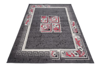 Vloerkleed Dream Grijs Rood Bloemen Vierkanten