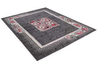 Vloerkleed Dream Grijs Rood Bloemen Vierkanten