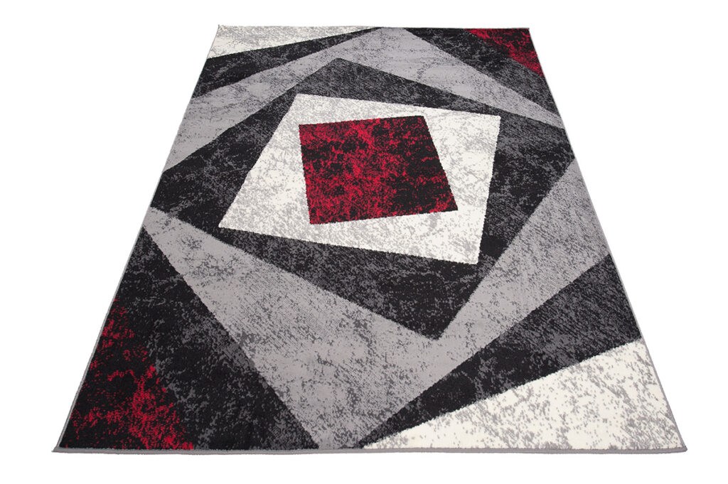 Vloerkleed Dream Geometrisch Grijs Rood Vierkanten