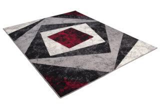 Vloerkleed Dream Geometrisch Grijs Rood Vierkanten
