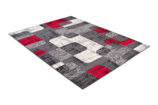 Vloerkleed Dream Grijs Wit Rood Meetkundige Figuren