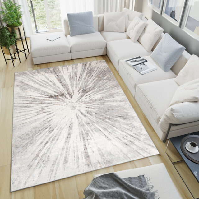 Vloerkleed Valley Grijs Beige Abstract Glas