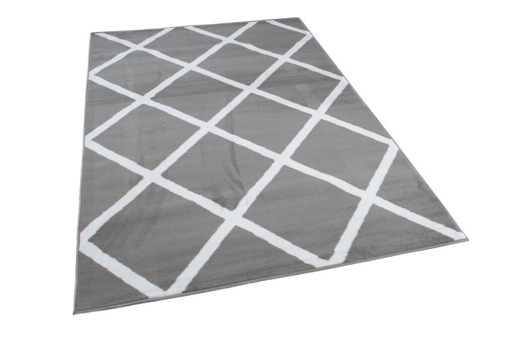 Vloerkleed Luxury Licht Grijs Wit Geometrisch Geruit