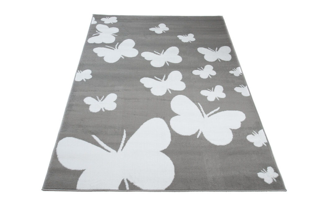 Vloerkleed Luxury Grijs Wit Vlinders Kindertapijt
