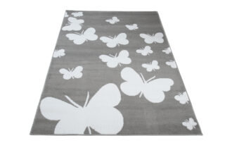 Vloerkleed Luxury Grijs Wit Vlinders Kindertapijt