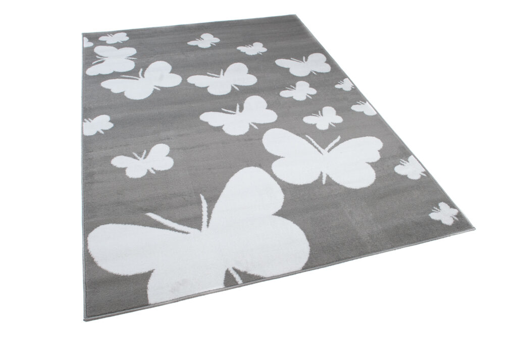 Vloerkleed Luxury Grijs Wit Vlinders Kindertapijt