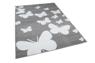 Vloerkleed Luxury Grijs Wit Vlinders Kindertapijt