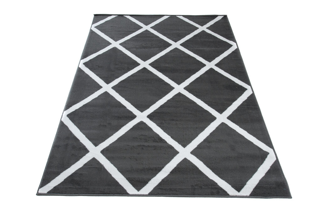 Vloerkleed Luxury Donker Grijs Wit Geometrisch Geruit