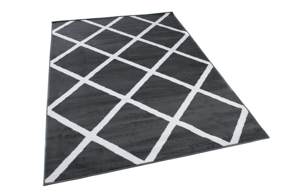 Vloerkleed Luxury Donker Grijs Wit Geometrisch Geruit