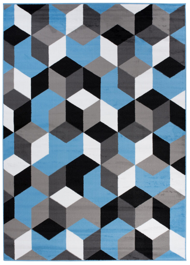 Vloerkleed Maya Grijs Blauw Kubussen