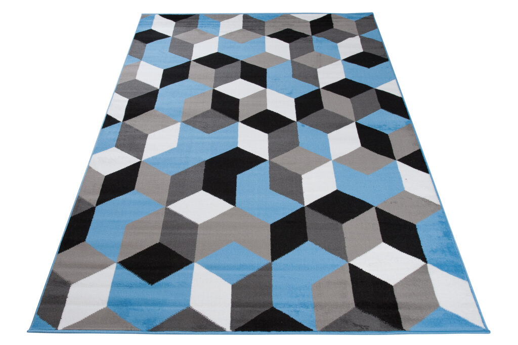 Vloerkleed Maya Grijs Blauw Kubussen